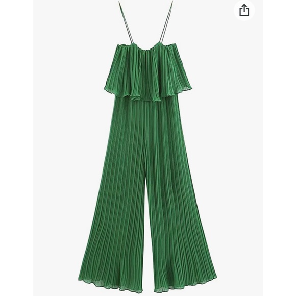 Amazon Essentials Pants - 🌿 Gorgeous Green Ruffled Wide Leg Jumpsuit